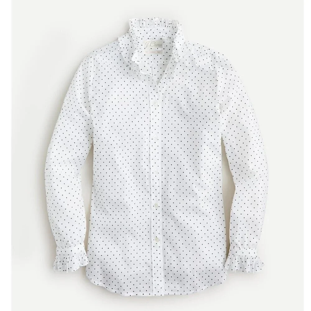 Like New J Crew Classic-fit Ruffle Neck Shirt In Sweet Spots Size 2